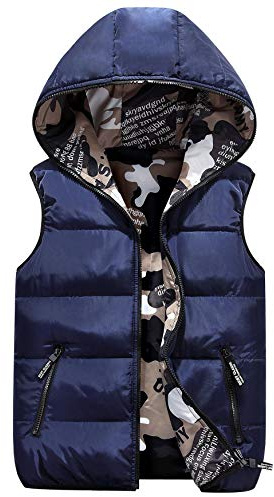AIEOE Chaleco con Capucha de Invierno para Niños Chaqueta Sin Mangas de Camuflaje para Niños y Niñas Chaleco Acolchado Reversible