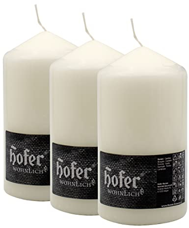 Hofer Candele Grandi Avorio a Colonna - 8 x 15 cm - Set di 3 Candele Decorative Cilindriche - Colore Avorio - Lunga Durata di 60 Ore - Cera Antigoccia - Non Profumate - Qualità RAL