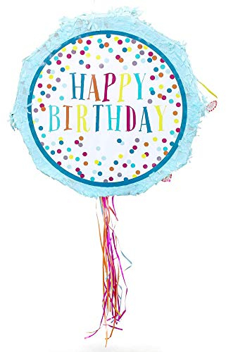 Party Factory – Pinata Happy Birthday blau für Jungen & Mädchen zum Befüllen & aufhängen – Schlag-Piñata als Party Deko in 44x9x44 cm für Geburtstag & Mottopartys – Partyspiel Motiv-Pinjata für Kinder