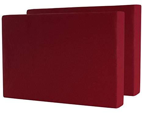 2er Set Spannbettlaken - Serie Maya Doppelpack Spannbetttuch für Matratzen bis 20cm - 180x200cm | 200x200cm, Bordeaux, 100% Baumwolle, hochwertige Verarbeitung, mit Gummizug