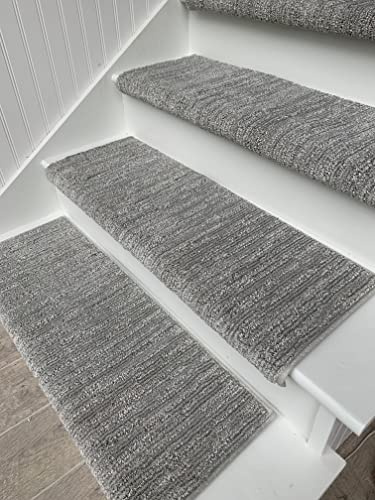 Oak Valley Designs™ Rounded Bullnose Carpet Stair Treads - Anti Slip Indoor Stair Mats for Wooden Stairs, Style: Brindle, Angelica, 27” W X 9.75 D (Set of 14)