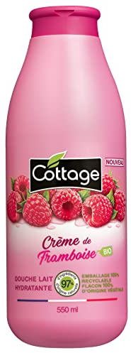 Cottage – Gel de ducha leche hidratante – Crema de frambuesa orgánica – 97% de ingredientes de origen natural – Botella 100% de origen vegetal, fabricado en Francia – 550 ml