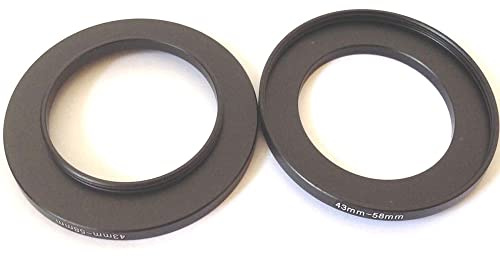 2x Camera Lens 43-58mm Step Up Conversion Rings Connect Adapter Size 43mm To 58mm Filter Aperture Connector Screws Video Focus Digital Photo Film Attach-ment 43-58 Photography Parts Accessories