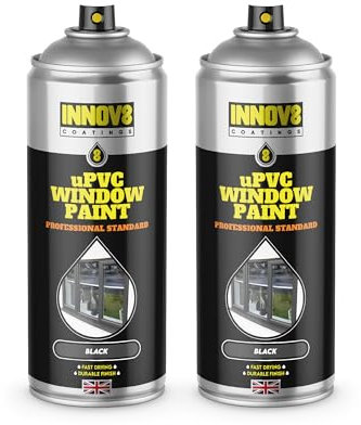 INNOV8 COATINGS UPVC WINDOW SPRAY PAINT - DIY - NO PRIMER OR TOP COAT – 400 ml - Professional Standard - Fast Drying - BLACK - Windows, Doors, Conservatories, Exterior & Interior - Satin Finish