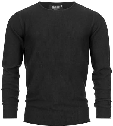 Indicode Herren Loakim Klassischer Strickpullover mit Rundhalsausschnitt | Pullover Herrenpullover Pulli meliert für Männer Black, XXL