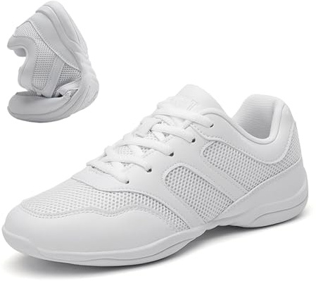 SECHRITE Zapatos de animadora para mujer y niña, zapatillas de danza, zapatillas de danza, color blanco, jazz, zapatos de baile, yoga, entrenamiento, aeróbic, con cordones