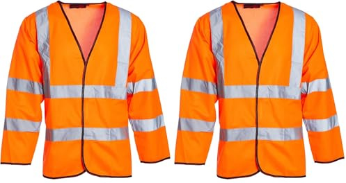 Blackrock Hi Vis Orange Long Sleeve Waistcoat, Men's and Women's Lightweight and Comfortable, Reflective High Visibility Safety Wear, Fully EN Certified - 2XL (Pack of 2)