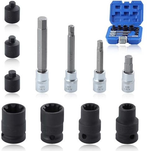 SPEEDWOX 11teiliger Bremssattel-Steckschlüssel-Satz Schlag-Bremssattel-Spezial-Steckschlüssel-Satz und Bit-Werkzeug mit Werkzeugkasten Bremssattel-Werkzeug H7 H8 H9 H11 10Pt 11.5Mm 15Mm 20Mm 7Pt 22Mm