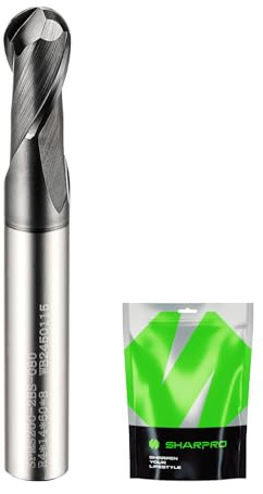 SHARPRO Carbide Ball Nose End Mill 2 Flute 8mm Shank 8mm Cutting Dia. AlCrN Coated CNC Cutter Milling Tool Apply for Alloy Steel, Stainless Steel, Cast Iron and Aluminum Cutting