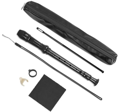 Czzmy Flauta de pico soprano, con bolsa de piel sintética, varilla de limpieza y mesa de dedos, paños de limpieza, trampas de mano, soportes, correas (6 negro)