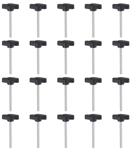 QUARKZMAN 20Pcs Vis de Serrage à Oreilles M4 x 50mm Filetage Mâle Standard Boutons en T en Plastique Poignées de Serrage à Main, Noir