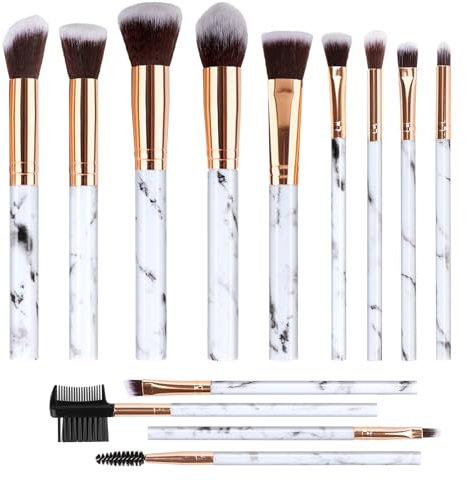 Ensemble de Pinceaux Maquillage en Marbre - 14 Pièces pour Ombre à Paupières, Anti-Cernes et Blush