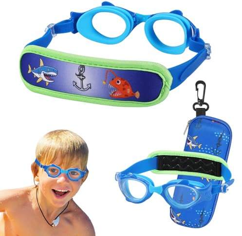 RUIGAO Kids Swim Goggles Age 3-6, Toddler Goggles No Hair Pull, Anti-Fog Coating, Blue