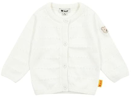 Steiff Strickjacke EU Größe 74 bright white, Strick-Jacke, Kinderjacke mit Knopfleiste für leichtes Anziehen, warme und bequeme Strickjacke, waschmaschinenfest