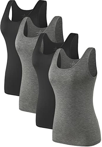 Komfokore 4pcs Tank Tops für Damen ärmelloses Unterhemd Schichtung Tanks Schwarz/Dunkelgrau/Schwarz/Dunkelgrau S