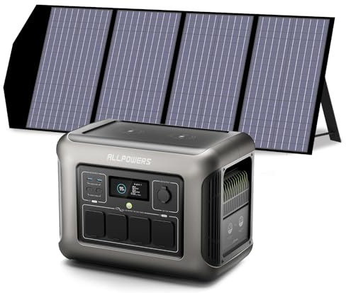 Generador solar ALLPOWERS R1500, central eléctrica de 1152Wh, equipada con un panel solar SP029 de 140W, 4 tomas AC de 1800W, 2 tomas PD de 100W para carga rápida, apto para camping, RV, emergencia