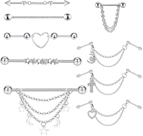XSDSLS Pendientes de acero inoxidable con forma de hélice para mujer y niña, piercing industrial de 16 g, con forma de barra, para piercing industrial (plata)