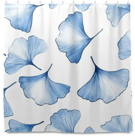 miaozhen Tenda da doccia decorativa impermeabile con gancio, 182 x 182 cm, tessuto in poliestere con foglie di ginkgo blu, lavabile in lavatrice, tenda da doccia per vasca da bagno Cortina para ba?o