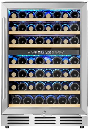 EUHOMY 24 Inch Wine Cooler Refrigerator 54 Bottl-Dual Zone, Built-in or Freestanding Wine Fridge with Glass Door, Wine Refrigerator for Home Bar Kitchen