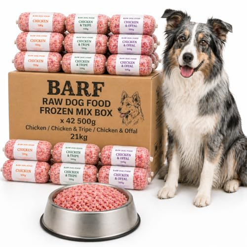 Raw Frozen Dog Food 21kg Chicken Mixed Box (42 x 500g) - Chicken & Tripe & Offal Variety, Natural Raw Feeding for Dogs BARF Diet