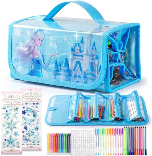 HappyGoLucky Valigetta Colori per Bambini Acquerelli Pastelli Pennarello, Regalo Bambina 3-10 Anni, Kit Disegno Colori per Bambini - Impermeabile e Facile da Pulire - Regali di Natale (Blu)