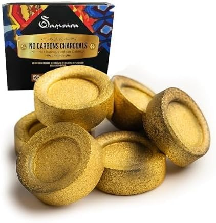 Carboncini per Incenso Premium Ø33 mm – Sandalo, Bambù e Cocco | Carboncini Incenso con Finitura in Mica Oro | Combustione Uniforme fino a 60 min – Prodotto Artigianale - Naturale | Confezione 24 pz