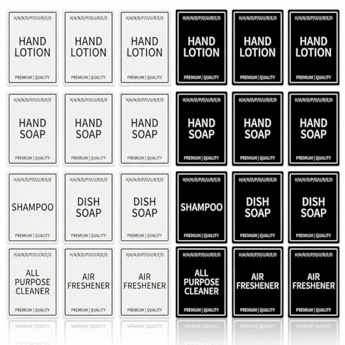Huba 24 st vattentäta flasketiketter minimalistiska stiletiketter för handtvål, lotion, schampo, balsam, svart vit