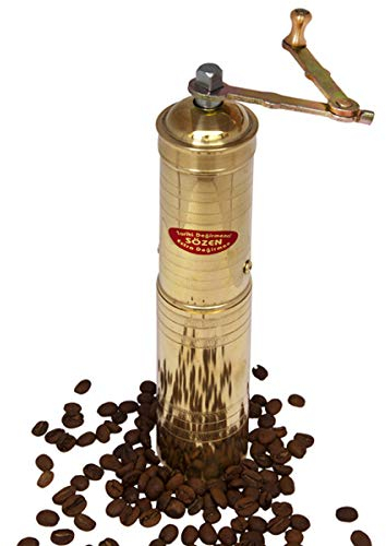 Sozen - Macinacaffè manuale da 22,9 cm, in ottone, con manovella, per caffè turco, francese, espresso, campeggio e uso domestico, macinino portatile per chicchi di caffè, macinino conico regolabile
