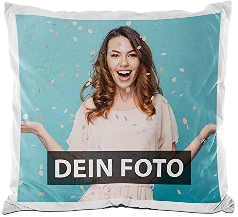 PR Print Royal Fotokissen Bezug selbst gestalten mit eigenem Foto - Einseitig Bedruckt - Seidig-Glatte Oberfläche - Fotogeschenk für Freunde und Familie - 40 x 40 cm, Weiß | Personalisiert