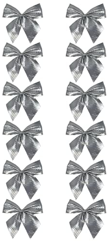 Oblique Unique® 12er Set Geschenk Schleifen für Geschenke Tüten Deko Valentinstag Weihnachten Weihnachtsdeko Baumschmuck zum Basteln Dekorieren (Silber)