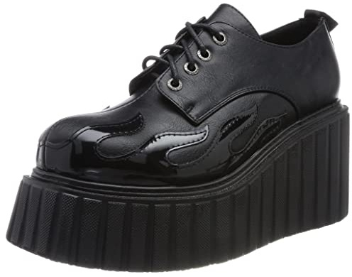 Lamoda Girls On Tour Chunky Platform Creeper Shoes Black/Flame, Women's Bold Creeper Shoes with Cushioned Insoles, Edgy Flame Design for Casual, Party or Statement Outfits, Comfortable Footwear, UK 6