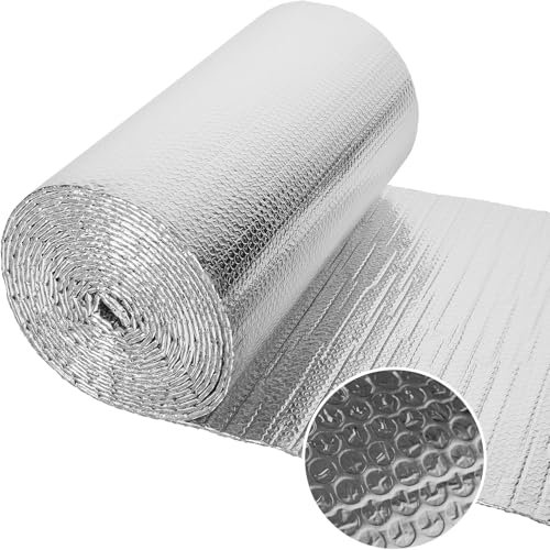 Isolant Thermique 1x15M, 5-6mm Épaisseur Feuille Aluminisé a Bulles Double Couches, Isolation Durable Protéger Contre Froid pour Radiateur, Fenetre, Voiture, Ballon d'eau chaude