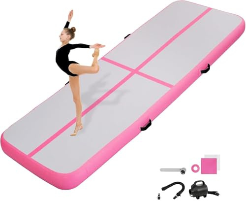 KIKILIVE 10CM Hoch Gymnastikmatte Tumbling Matte, 4M Aufblasbar Gymnastik Track Matte Air Turnmatte mit Luftpumpe Aufblasbare Sportmatte für Fitness/Outdoor/Yoga/Training usw