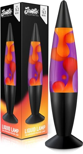 Jambo Lampe 16'' – Violet avec Cire Jaune/Orange, Lampe à Liquide Relaxante pour Salon Bureau Chambre, Adultes Ados Enfants, Lumière Magma, Veilleuse, Décoration Maison
