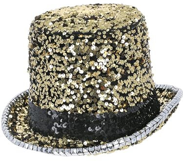 Smiffys Fever-Deluxe-Zylinderhut aus Filz mit Pailletten, Gold, Elastischer Innenrand und Krempe