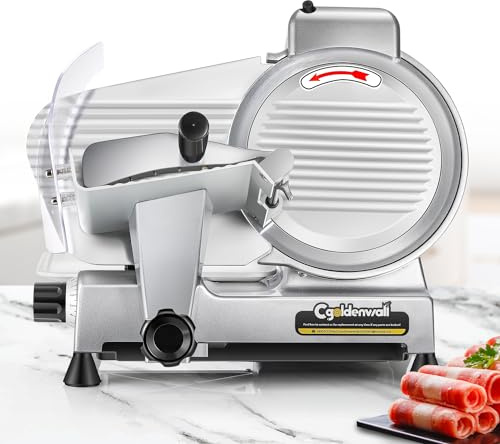 CGOLDENWALL Meat Slicer Machine, 10 240W Electric Deli Meat Cheese Food Slicer, 0-1/2 Adjustable Thickness Semi-Auto Frozen Meat Slicer for Home & Commercial, Copper Motor Low Noise Durable