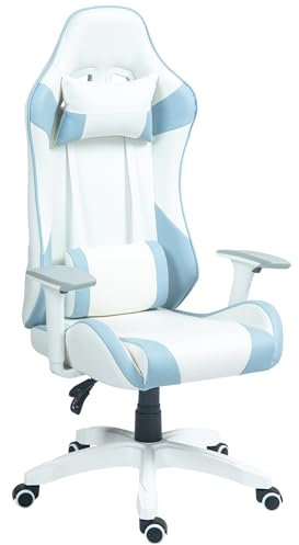 HOMCOM Gaming Chair, Racing Gamer Chair with Headrest, Lumber Support, 3D Armrests, Adjustable Height, Swivel Wheels for Home Office, Light Blue