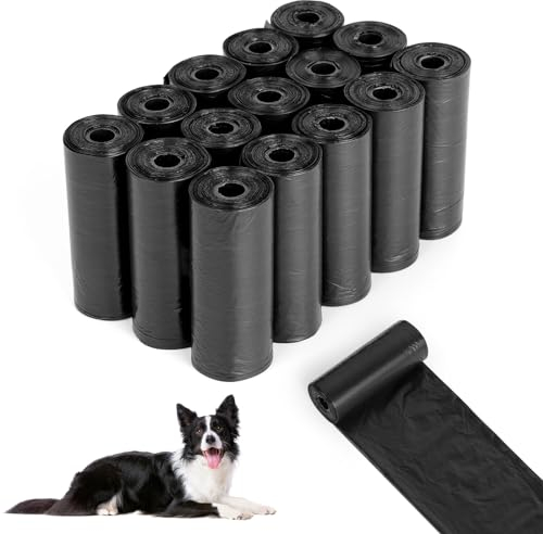 AiQInu 225 Stück Hundekotbeutel, Kotbeutel für Hunde, Hunde Kotbeutel Rollen, Dog Poop Bags, Tragbar, Schwarz, Unparfümiert, Geeignet zum Ausgehen, 22 x 30 cm (15 Rollen, 15 pro Rolle)