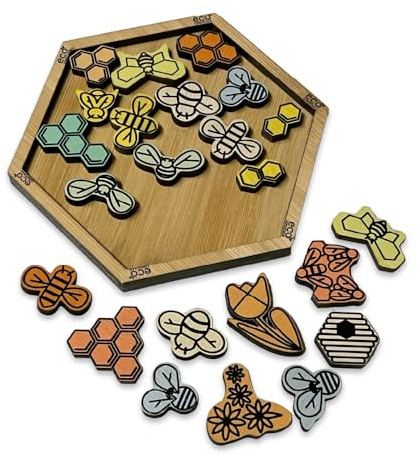 Bumble Jumble – Casse-tête Tangram en bois de 23 pièces, ruche en bambou écologique, pour adultes et enfants, jeu de bureau logique et défi de réflexion rapide