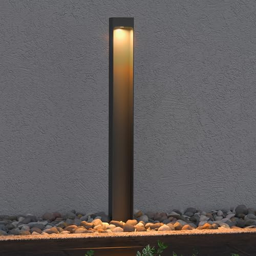 Mai & Mai Stehleuchte Außenleuchte 6x6x60cm IP65 Wegeleuchte Außen | Außenpollerleuchte für Garten, 3000K Stehlampe Gartenlampe | Außenlampe Standleuchte Sandgrau dunkel 5W BaldersLights