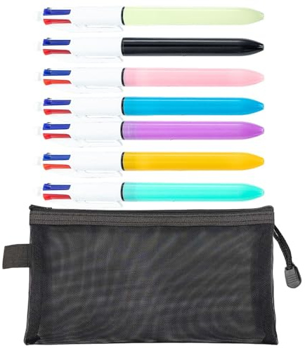 7 Pieces of Pens and 1 Piece of Pen Case, Plastic Ballpoint Pens, Office and School Supplies, Press Ballpoint Pens, Writing Instruments
