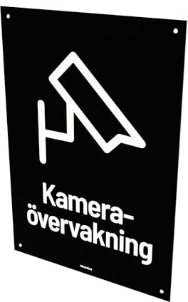 Nosico, Kameraövervakningsskylt, Aluminium 1,5 mm, 1-pack, Svenska, Varningsskylt för Bevakning, Förborrade Skruvhål, Olika Färger och Storlekar (Svart/Vit, 21,0(L) x 14,8(B) cm)