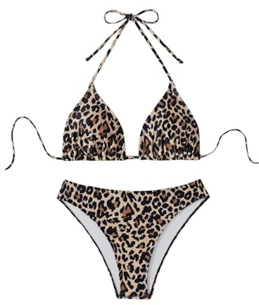 GORGLITTER Leoparden Bikini Set Damen High Waist Sexy Brazilian Neckholder Leo Zweiteiler Badeanzug Bademode