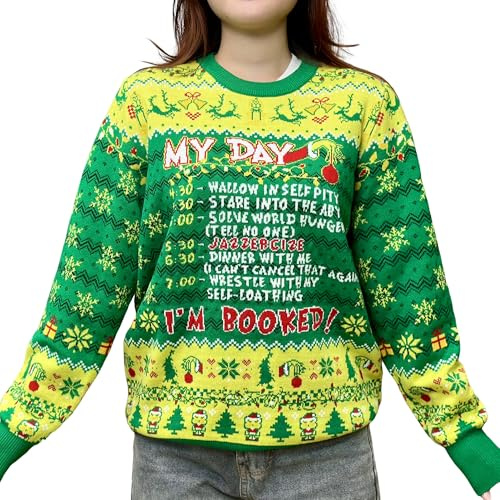 My Day I'm Booked Ugly Christmas Sweater For Women - Funny Xmas Schedule Christmas Sweaters Men - Knitted Unisex 90s Movie Holiday Ugly Sweaters For Men - Seasonal Gifts For Friends (L)