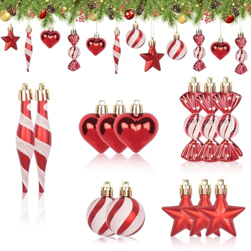 Srvillg Christmas Tree Baubles, 13PCS Christmas Tree Hanging Ornaments, Small Red Xmas Baubles for Festival Home Party Event Decorations (Red)