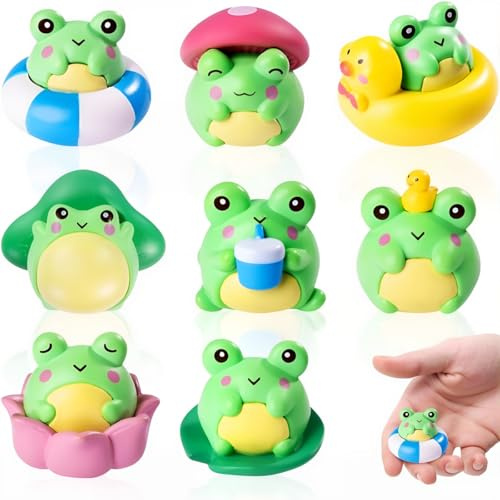 MOPQMKT 8pcs Miniature Frog Figurines, Mini Frogs, Tiny Frogs Figurines, Cute Frog Toys for Home Decor, Resin Figures Frog Statues - Ideal for Cake Toppers DIY Fairy Garden Birthday Party Decorations