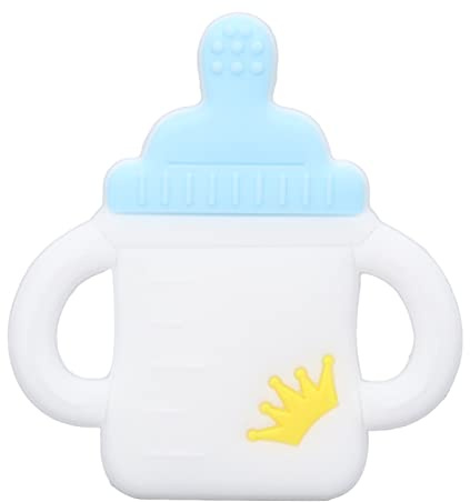LDAUYZLING mordedor para bebé con Forma de Botella de Dibujos Animados, mordedor de Silicona Suave y Flexible para bebé, Juguetes para Masticar para la dentición del bebé (Azul)