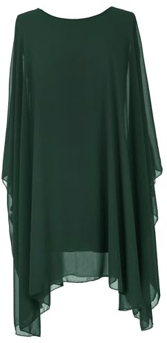 TEXTURE Ladies Womens Italian Lagenlook Batwing Sleeve Flowy Chiffon Kaftan Tunic Top Blouse Dress One Size Plus UK 14-22 (Dark Green, One Size)