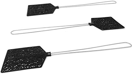 Hausfelder Lot de 3 tapettes à Mouches Pro - Extra Solides et Stables - en métal - Noir - pour Insectes comme Mouches et moustiques