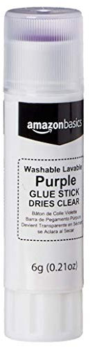 Amazon Basics Barras de pegamento escolar lavables, secado transparente, barra de 6 ml, 4 unidad, Paquete de 1, color morado